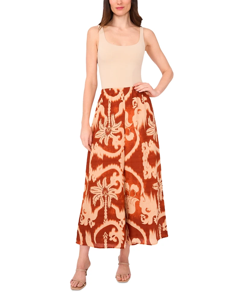 Sam & Jess Women's Printed Pull-On Wide-Leg Cropped Pants