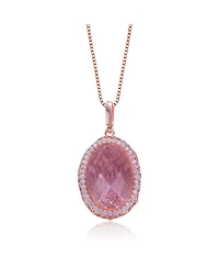 Sterling Silver 18K Rose Plated Cubic Zirconia Oval Pink Pendant