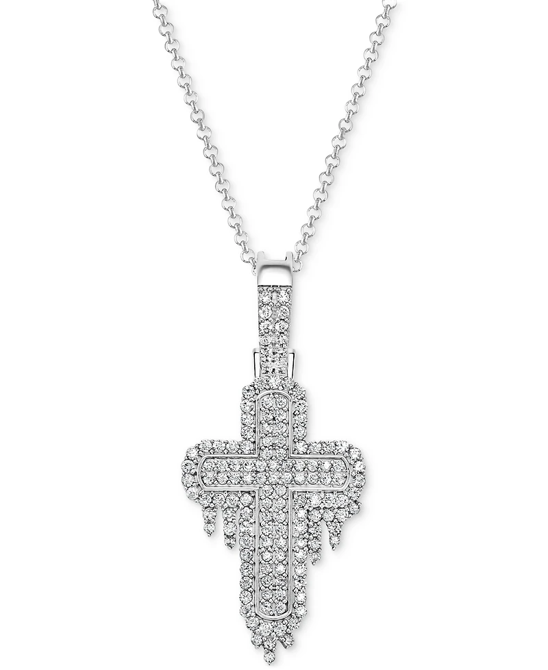 Men's Diamond Cluster Cross 22" Pendant Necklace (1 ct. t.w.) in 10k White Gold