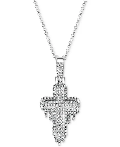 Men's Diamond Cluster Cross 22" Pendant Necklace (1 ct. t.w.) in 10k White Gold