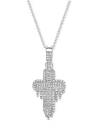 Men's Diamond Cluster Cross 22" Pendant Necklace (1 ct. t.w.) in 10k White Gold
