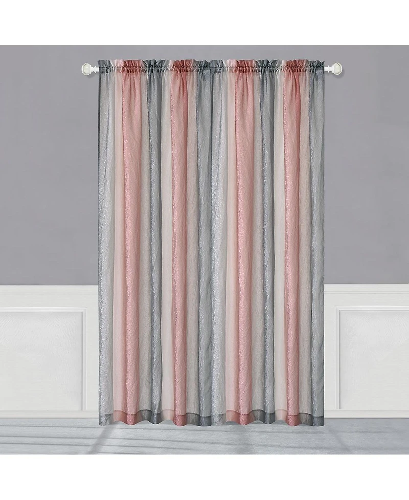 Kate Aurora 1 Piece Crushed Faux Satin Silver & Blush Rose Pink Ombre Window Curtain Panel