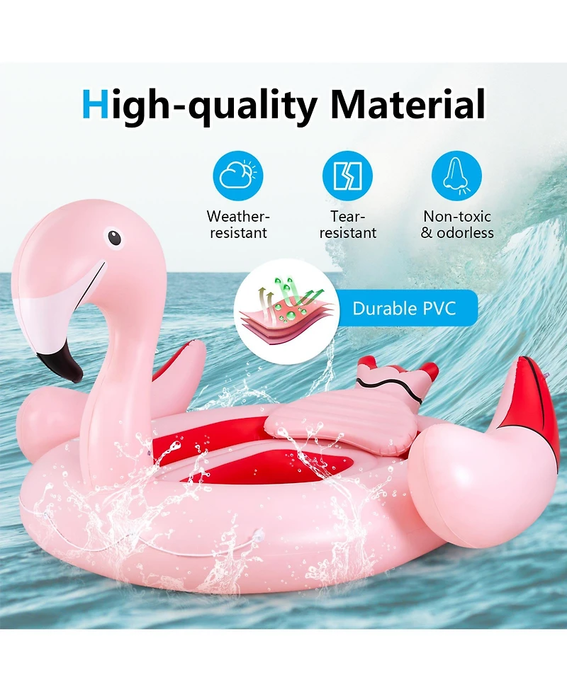 Mecale 6 People Inflatable Flamingo Floating Island with 6 Cup Holders for Pool and River