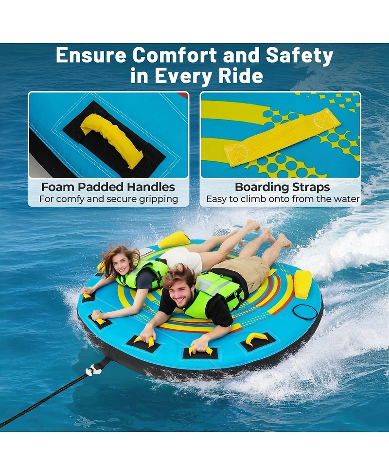3-Person Inflatable Boat Tube Towable Platform with Double Valves