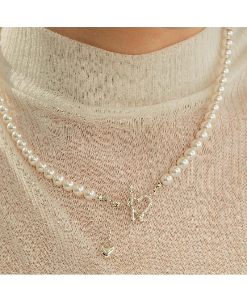 Bearfruit Jewelry Sterling Silver Amelie Simulated Pearl Heart Dangle Necklace