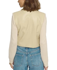 Central Park West Women's Faux Leather X Sweater Bomber Jacket