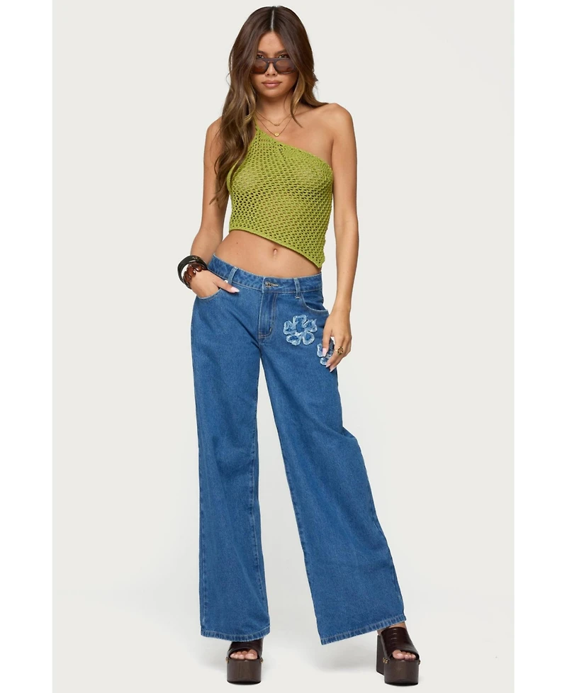 Edikted Women's Daley Asymmetric One Shoulder Crochet Top