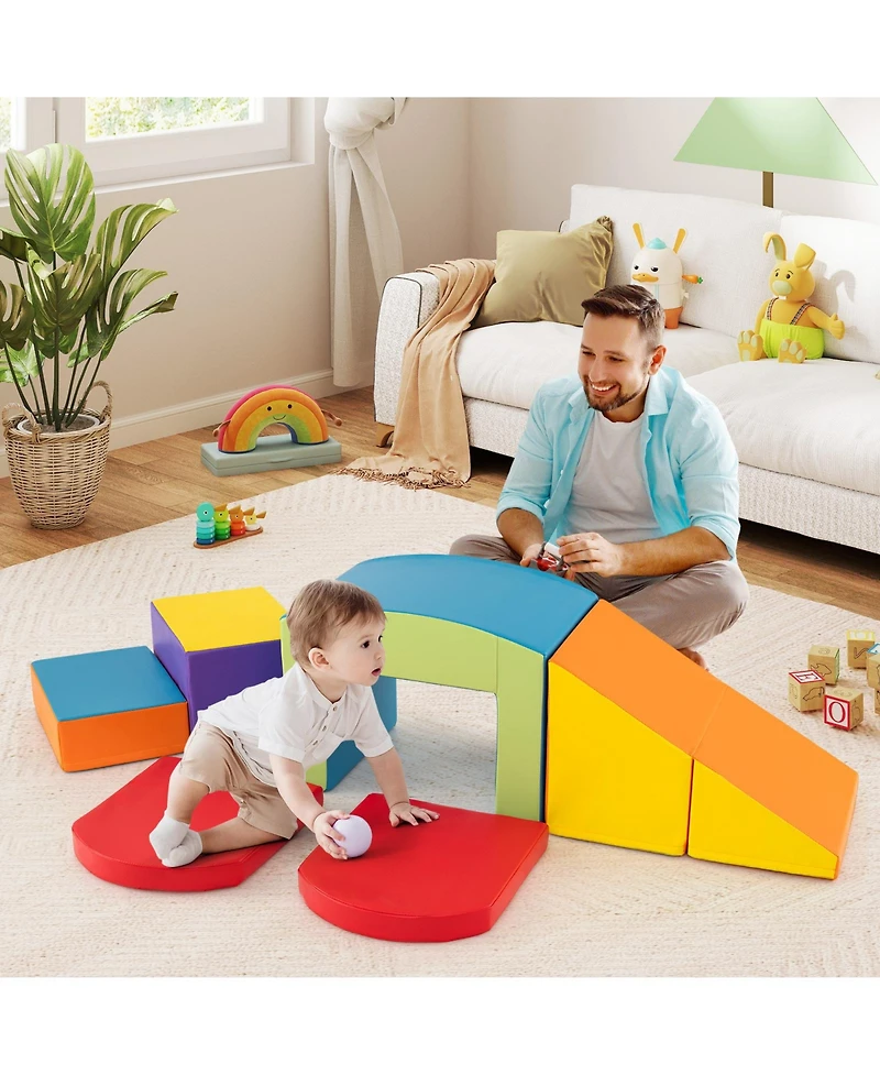 Slickblue Kids 6 Pieces Foam Climbing Blocks Soft Play Climbing with Tunnel