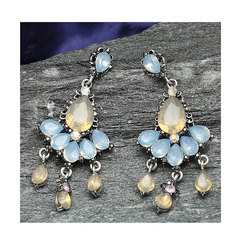 Sohi Women's Blue Teardrop Stone Drop Earrings