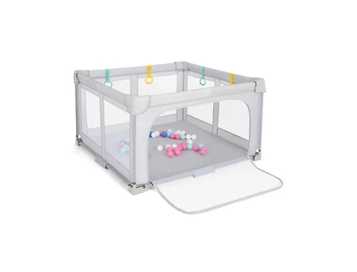 Slickblue Kids Large Playpen Foldable Fence Play Yard with Zipper Gate