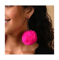 Sohi Women's Pink Fur Ball Drop Earrings