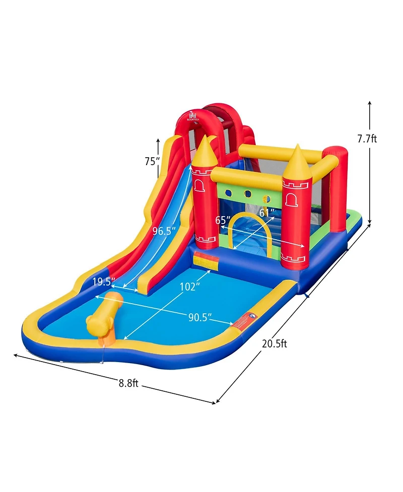 Mecale 9-in-1 Inflatable Bounce Castle with Waterslide Splash Pool for Yard Garden Party Gift