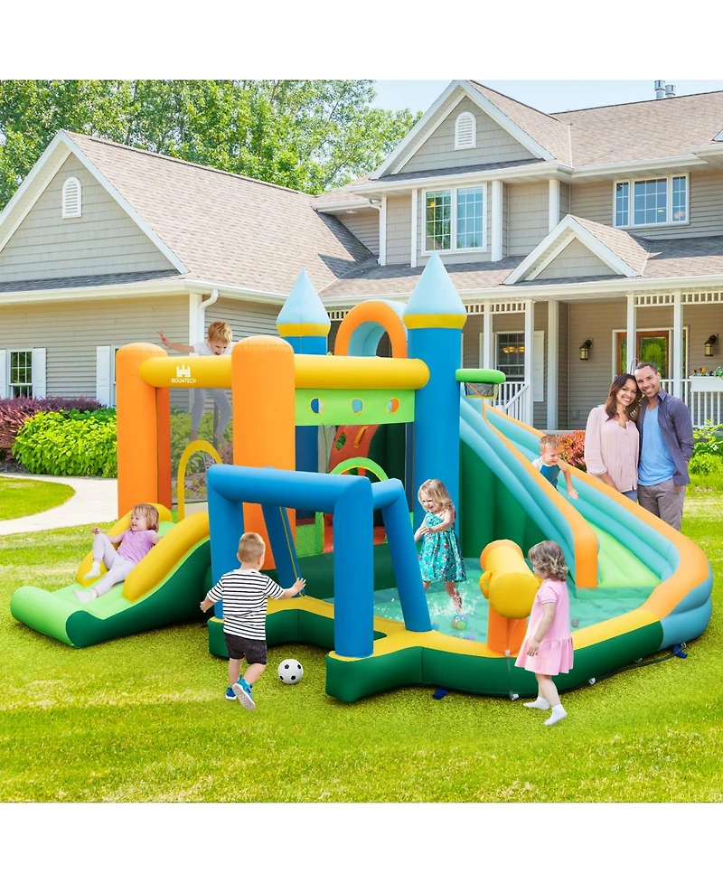 Inflatable Water Slide Blowup Bounce House with Dual Slides and Splash Pool (Without Blower)