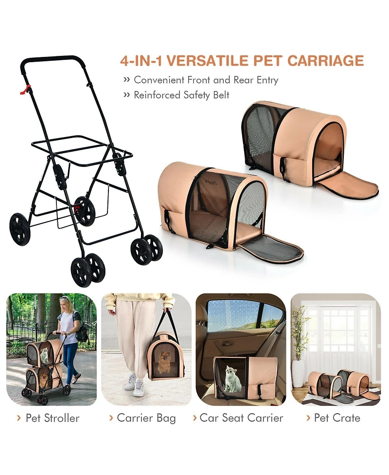 Ecooso 4-in-1 Double Pet Stroller with Detachable Carrier and Travel Carriage