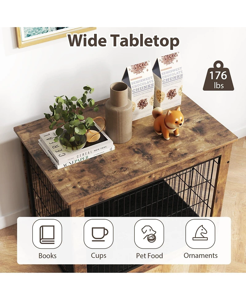 Ecooso Dog Crate Furniture with Cushion and Double Doors for Small/Medium Dogs