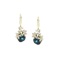 Sohi Women's Green Embellished Flower Drop Earrings