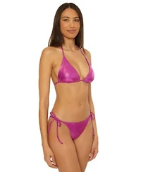 Becca Womens Liquid Metal Triangle Bikini Top Side Tie Bottoms