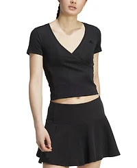 adidas Women's Surplice-Neck Three-Stripes Short-Sleeve T-Shirt