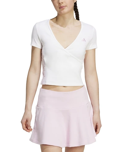 adidas Women's Surplice-Neck Three-Stripes Short-Sleeve T-Shirt