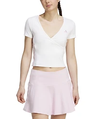 adidas Women's Surplice-Neck Three-Stripes Short-Sleeve T-Shirt
