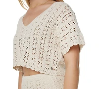 Roxy Juniors' Sea Swirl Crochet Cotton Top