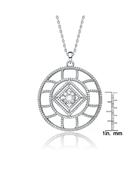 White Gold Plated with Clear Cubic Zirconia Geometric Halo Pendant Necklace