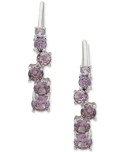 Anne Klein Silver-Tone Purple Stone Cluster Drop Earrings