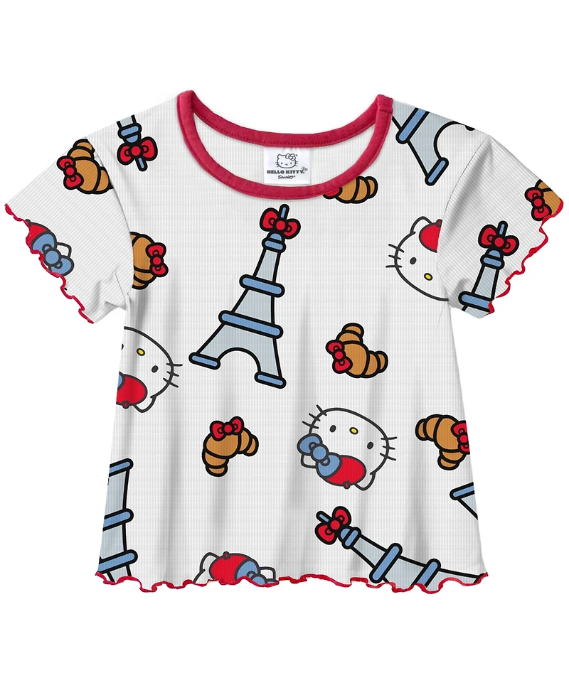 Hello Kitty Toddler and Little Girls 2-Piece T-Shirt Denim Overall Set