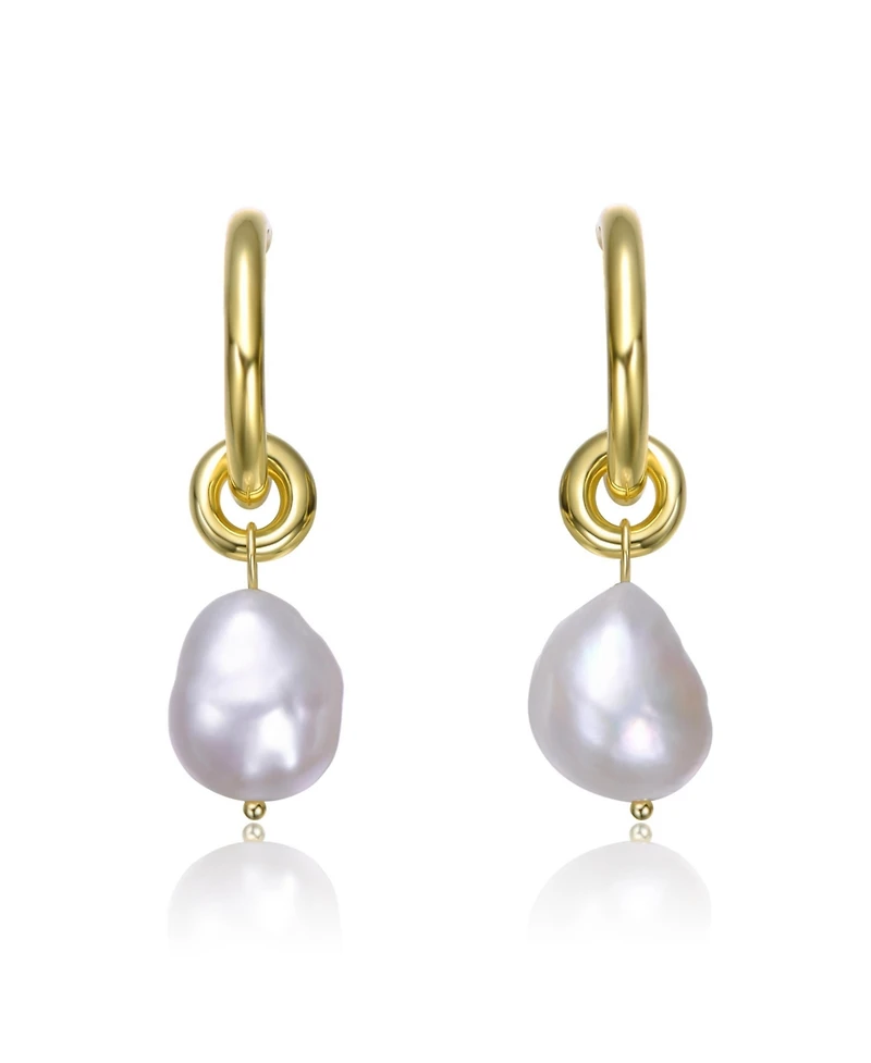 14K Gold Plated with Irregular Pearl Huggie Drop Earrings