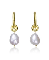 14K Gold Plated with Irregular Pearl Huggie Drop Earrings