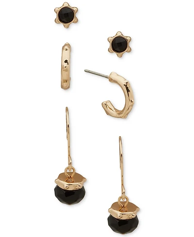Anne Klein Metal-tone 3-Pc. Set Black Beaded Earrings