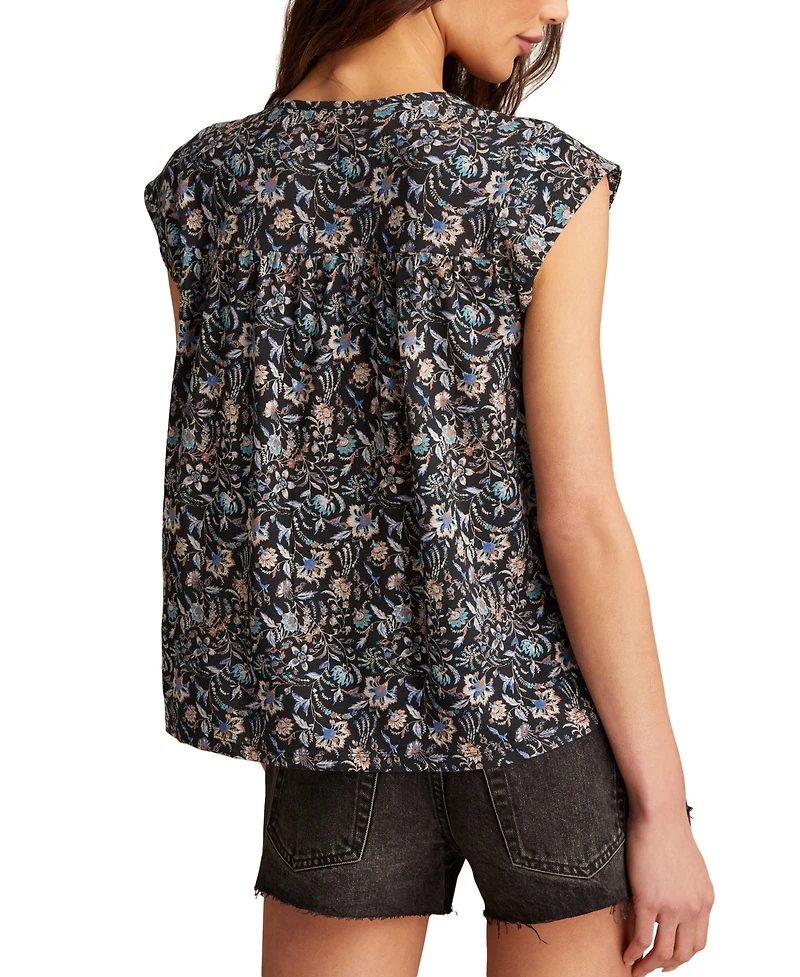 Lucky Brand Women's Floral Smocked Tassel-Tie Top
