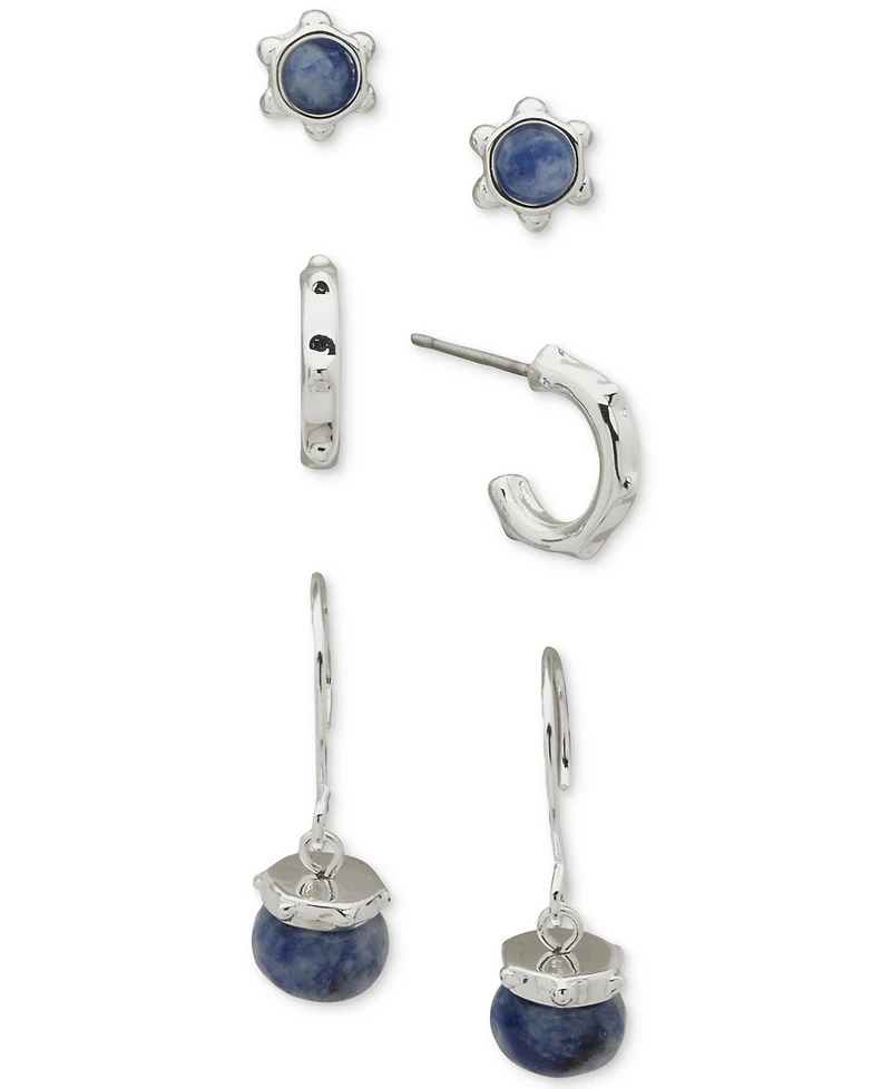 Anne Klein Metal-tone 3-Pc. Set Black Beaded Earrings