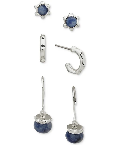 Anne Klein Metal-tone 3-Pc. Set Black Beaded Earrings