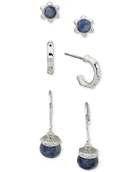 Anne Klein Metal-tone 3-Pc. Set Black Beaded Earrings