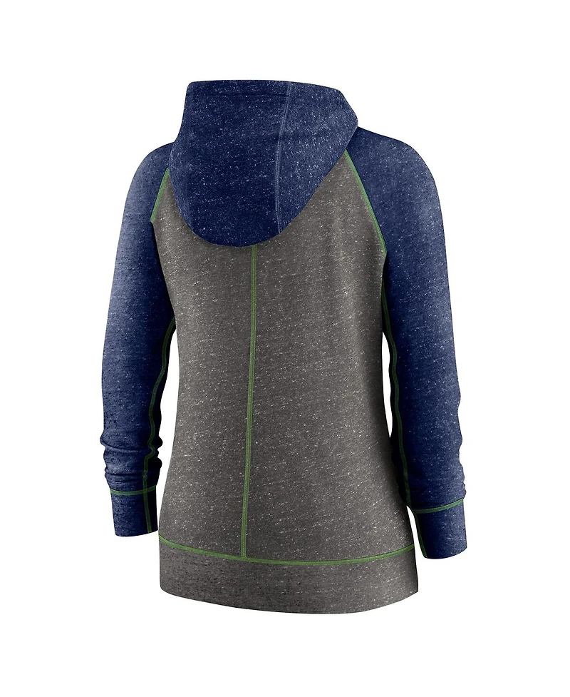 Nike Women's Heather Charcoal Seattle Seahawks Plus Size Gym Vintage Raglan Full-Zip Hoodie
