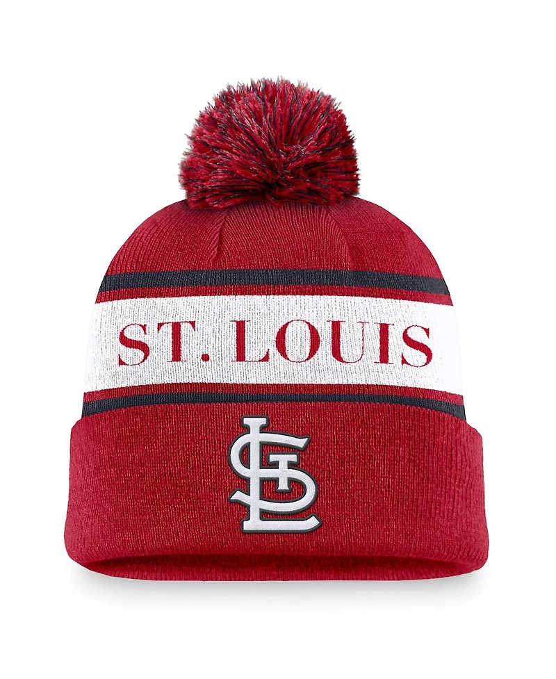 Nike Men's Red St. Louis Cardinals Team Stripe Peak Cuffed Knit with Pom Hat