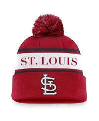 Nike Men's Red St. Louis Cardinals Team Stripe Peak Cuffed Knit with Pom Hat