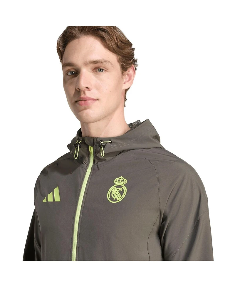 Adidas Men's Olive Real Madrid 2025/26 Tiro Vis Tech Travel Jacket
