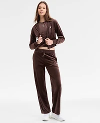 Guess Women's Couture Cropped Velour Hoodie