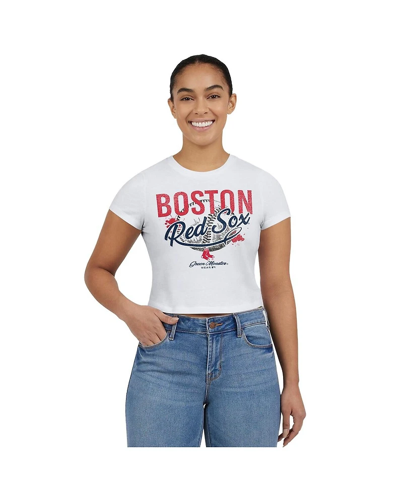 Wear by Erin Andrews Women's White Boston Red Sox Distressed Cropped Baby T-Shirt