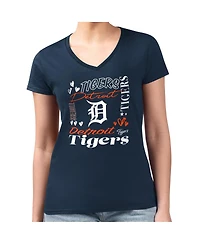 G-iii 4Her by Carl Banks Women's Navy Detroit Tigers Collage Team Graphic V-Neck Fitted T-Shirt