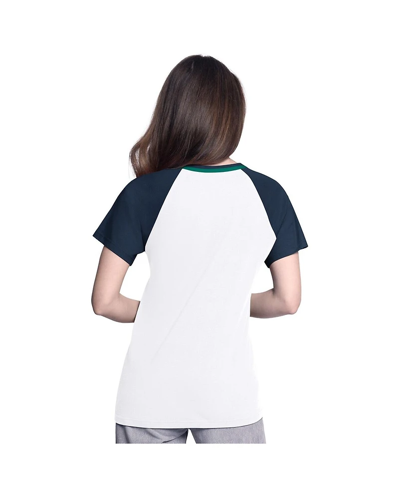 G-iii 4Her by Carl Banks Women's White/Navy Seattle Mariners Ball Park Raglan V-Neck T-Shirt