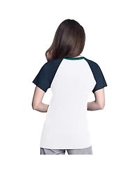 G-iii 4Her by Carl Banks Women's White/Navy Seattle Mariners Ball Park Raglan V-Neck T-Shirt