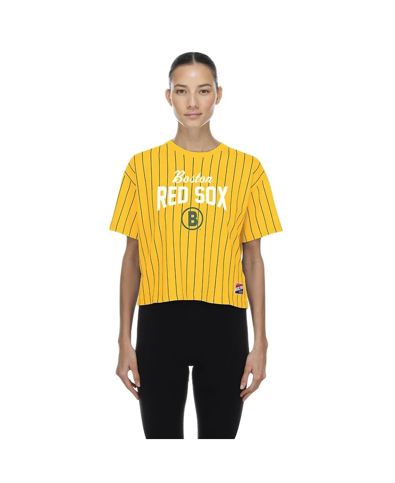 New Era Women's Yellow Boston Red Sox 2025 City Connect Pinstripe T-Shirt