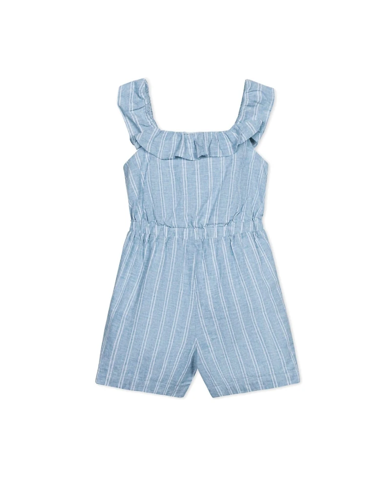 Hope & Henry Girls' Linen Ruffle Collar Pull-On Romper, Kids