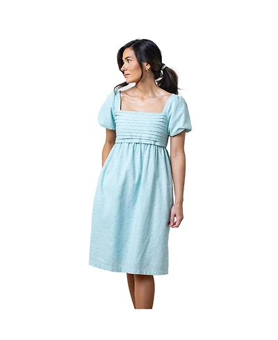 Hope & Henry Women's Ruched Linen Bubble Sleeve Dress
