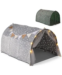 Kids Dream Bed Tent Twin Bunk Bed with Glow in the Dark Stars and Lights