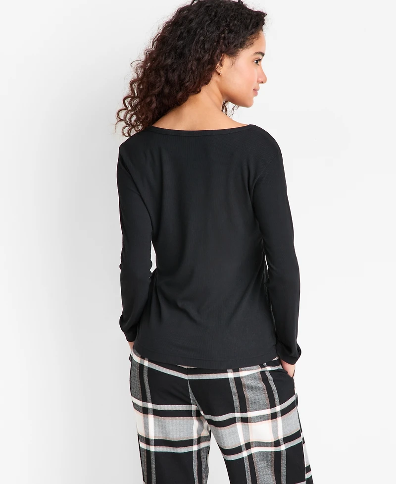 State of Day Women's Long-Sleeve Ribbed Henley Sleep Top Xs-3X, Created for Macy's