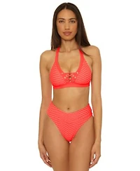 Becca Womens Connect Corset Lace Up Bikini Top High Waist Bottoms